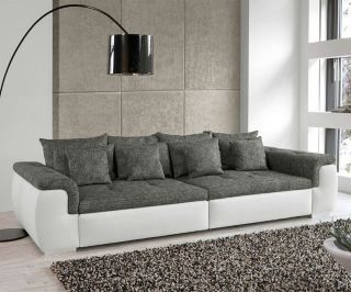 Big Sofa Enjoy Weiss / Grau Napalon Leder Struktur