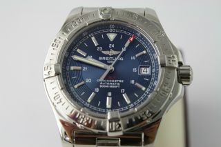 Mens Stainless Steel Blue Face Breitling Colt Automatic