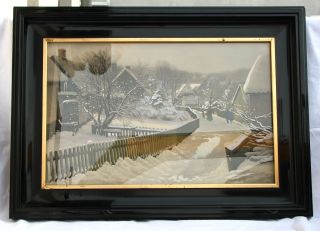 Altes signiertes Gemälde  Vinter i Landsbyen  mit Schellack Rahmen