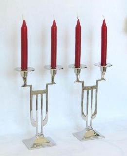 Paar Kerzenleuchter Kerzenständer 2 flammig Leuchter Silber Art