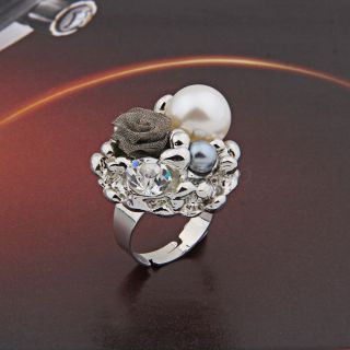 25mm Rose Strass Perle Ring Fingerring Damenring Verstellbar