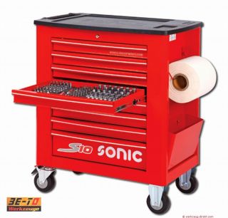 SONIC   Werkstattwagen S10 gefüllt   410 teilig  Farbe rot 741015