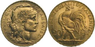 B986 Frankreich 20 Francs 1911 Dritte Republik 1870 1940 Gold
