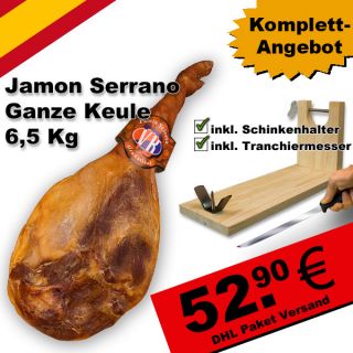 Schinken Jamon Serrano 6,5 kg Schinkenhalter + Messer