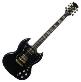 Rocktie E Gitarre schwarz 2 Humbucker Heavy Rock SG PickUp
