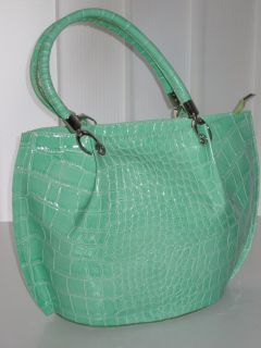 Ital Leder Tasche mint grün lack Shopper Handtasche NEU
