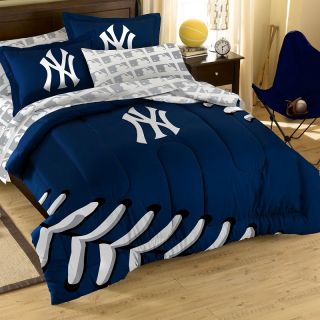 7pc Licensed MLB Yankees Applique Team Logo Comforter Bed in a bag Set