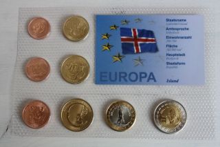 EUROPA Gedenkmünzensatz ISLAND EURO PROBE MÜNZE