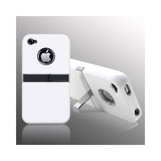White Deluxe Hard Case Cover W/Chrome Stand for Apple iPhone 4S 4 4G