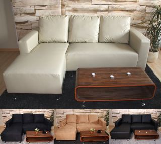 Sofa Couch Ecksofa Eckcouch M48, 196cm ~ Microfaser PU Leder, schwarz