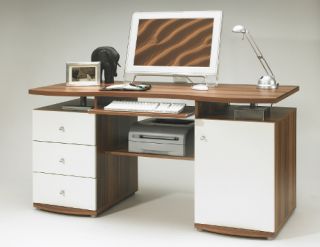 Schreibtisch   Computertisch   Nussbaum   Weiss   3 Schubladen   1