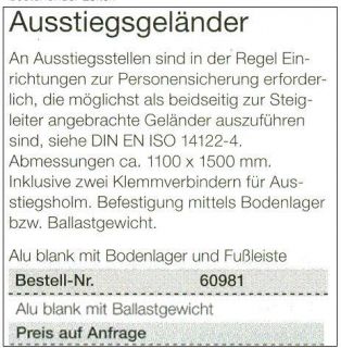 Ausstiegsgeländer Steigleiter Notleiter Fluchtleiter