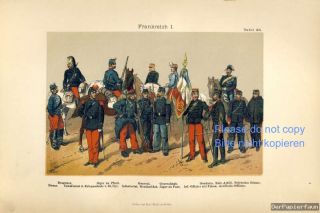 Frankreich Uniformen Druck 1892 Uniform Husar Dragoner Train Zuave