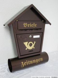 Metall Briefkasten mit Zeitungsrolle Landhaus Stil Kupfer farben