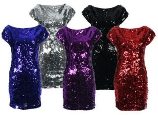 Kleid Minikleid Damen Komplett Pailetten Besetzt Partykleid 5 Farben
