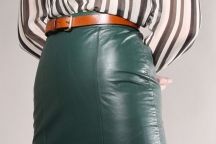 VINTAGE HIGH WAISTED LEATHER PENCIL SKIRT Vtg 80s Green Dyed Bandage