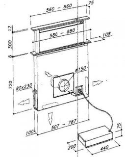 VTS ARBEITSPLATTENHAUBE TISCHABZUG DOWNDRAFT 58 cm Glas