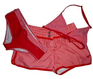 PROTEST Bikini + Shorts rot/weiß vichy Karo Gr. 152