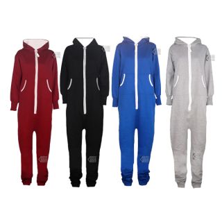 UNISEX MENS WOMENS HOODED ZIP ONESIE PLAYSUIT ADULTS ALL IN ONE PIECE