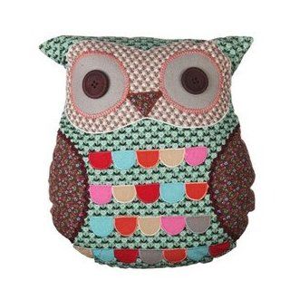 Kissen Patchwork Eule Owl grün mit Füllung 35x35x9cm 