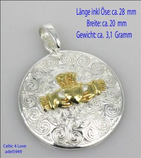 Anhänger Rund Silber 14k Gold Keltisch Celtic spirale Claddagh Symbol