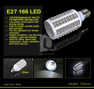 Super Bright White 110V 220V E27 166 LED 7W Light Corn Bulb Lamp f