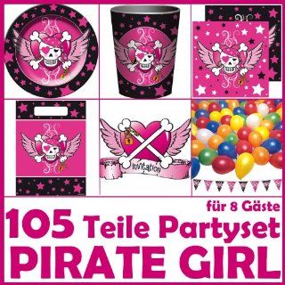105 teiliges GIRLS PIRATEN SET für Party / Geburtstag mit 8 Gästen