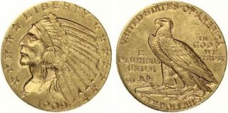 B86 USA 5 Dollar 1909 D GOLD