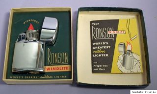 Ronson WINDLITE outdoor lighter Sturmfeuerzeug mit Box u. Beschreibung