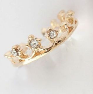 New White Rhinestone Elegant Crown Finger Ring Sweet Gift JR229 Gold