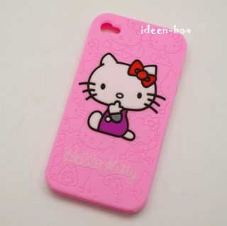 Silikon Hülle Case Schale iphone 4 Hello Kitty Rosa