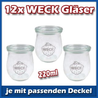 12er Set WECK Mini Tulpe 220ml Gläser mit Deckel Glas Einmachgläser