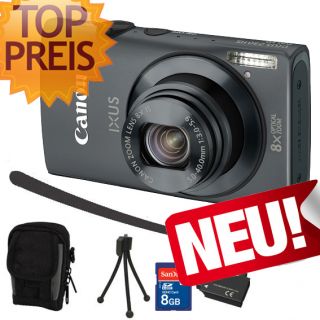 Canon IXUS 230 HS Digitalkamera schwarz 2 Akkus KFZ Tasche Stativ 8GB