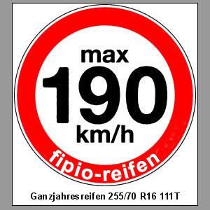 Aufkleber f. Ganzjahresreifen 255/70 R16 111T max 190 km/h