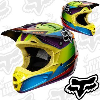 Fox V2 Motocross Helm Race   Green/Blue L Motorrad