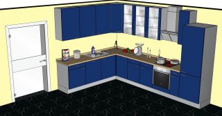 Riesige Winkelküche blau 240 x 360 cm Lagerauflösung