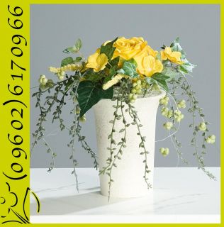 Kunst Rose Gesteck Cabbagerose Kunstblume im Topf gelb