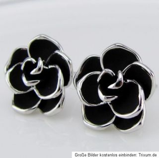 Ohrstecker Schwarze Black Rose 925 Silber plattiert Schmuck Ohrringe
