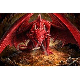 Stokes, Anne   dragons lair   Fantasy Poster Roter Drache Wut Sauer