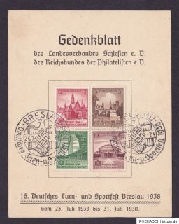 DR MiNr. 665   668 o Gedenkblatt Turnfest Breslau mit Sonderstempel 26