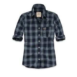 Hollister Damen/Mädchen Plaid Baumwollen Oberhemd Marinenblau (S)