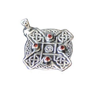 Anhänger Celtic Symbol mit Granat 25 mm Keltischer Schmuck Silber