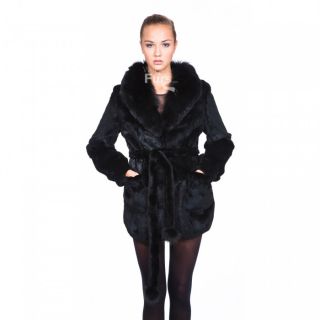 Pelzmantel klassisch schwarz Echt Fell Fuchs Pelz Mantel fur coat