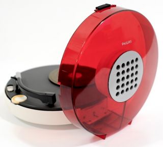 1970s VINTAGE RED PHILIPS 303 UFO PORTABLE RECORD PLAYER TURNTABLE