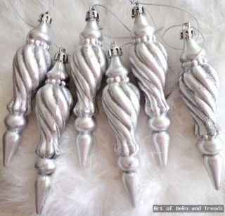 Christbaumkugeln Weihnachtskugeln Silber Glitter 6x 13cm Tropfen