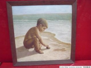 schönes,altes Gemälde__spielendes Kind am Strand__signiert_ 