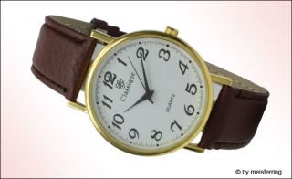 Classique klassisches Design Herrenuhr gold Leder braun Herren Uhr