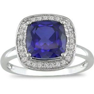 10k Gold 1/10ct TDW Diamant/ Geschaffener Blauer Saphir Ring (I J, I2