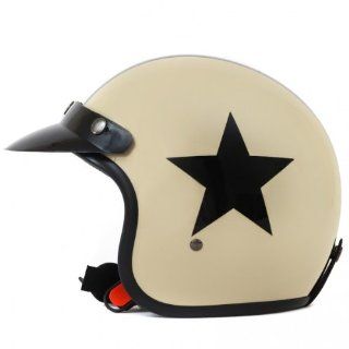 Helm ähnlich wie retro Vespa Helm (beige mit schwarzem Stern) Größe