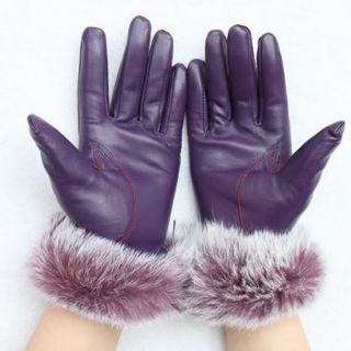 EGP05 Winter Warm Lady Faux Leather Faux Rabbit fur Mittens Gloves